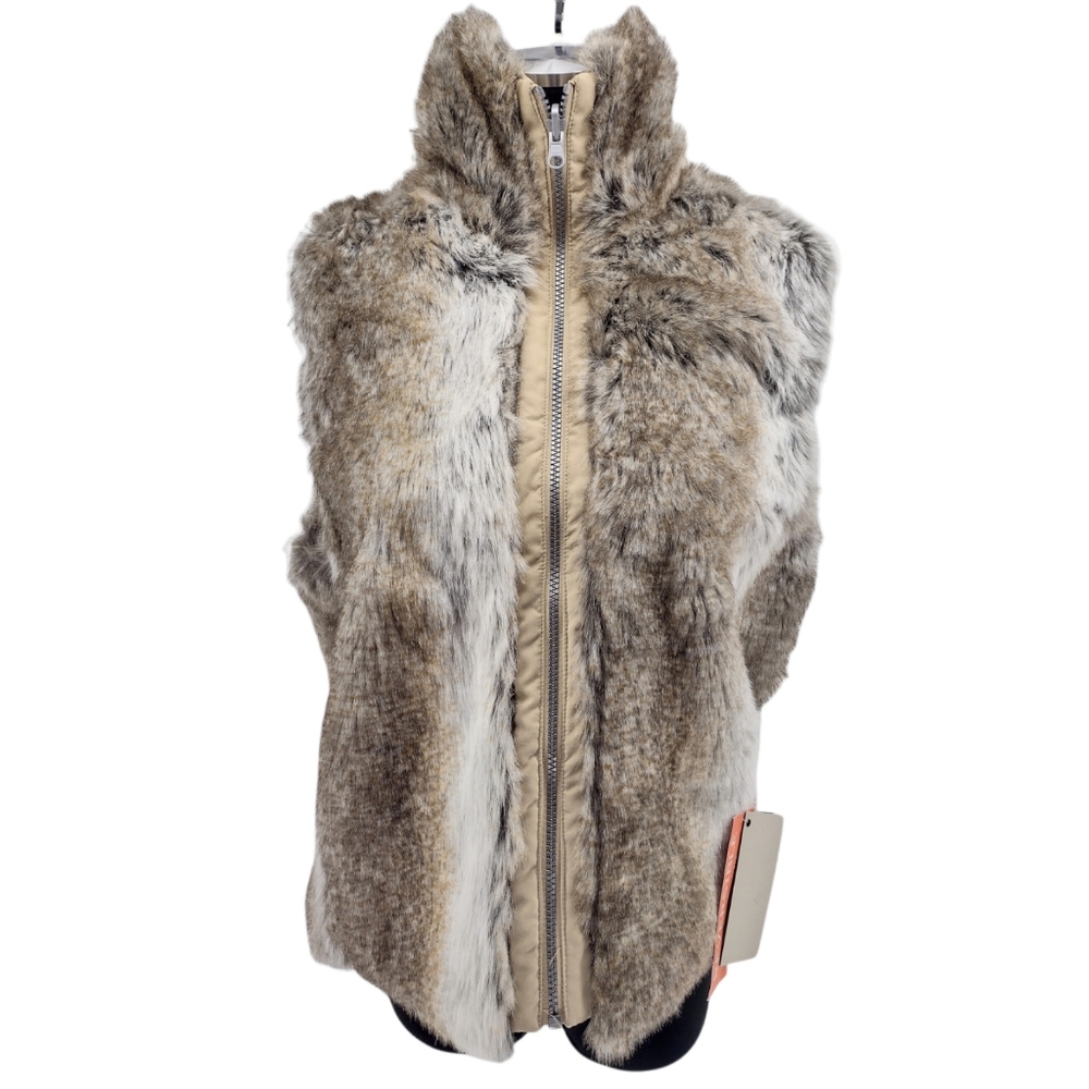 REVERSIBLE & WATERPROOF FAUX BRINDLE FUR ZIP-UP VEST      Sz WOMENS LARGE